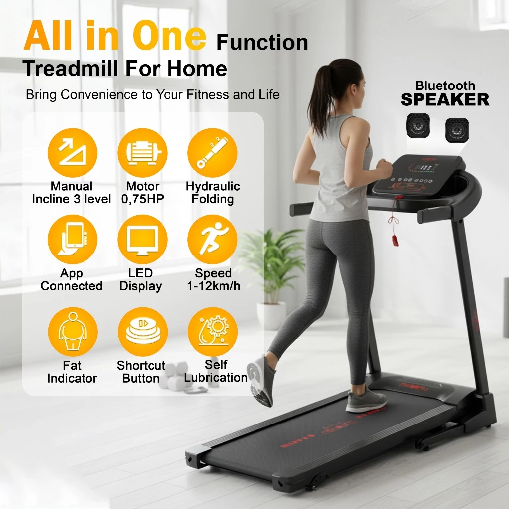 SUPOTSU Kenbi Hitam Treadmill Listrik Portable Multifungsi Gambar produk 4