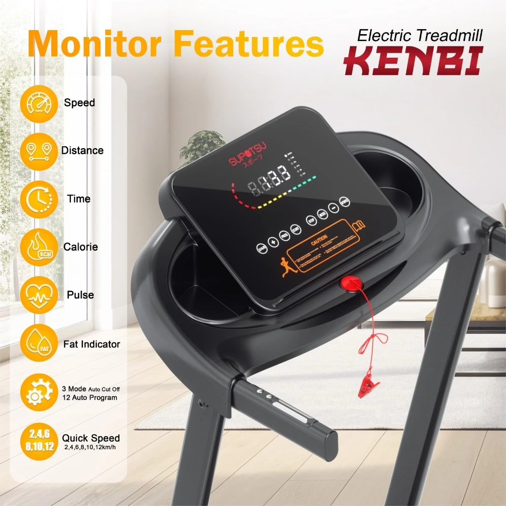 SUPOTSU Kenbi Hitam Treadmill Listrik Portable Multifungsi Gambar produk 2