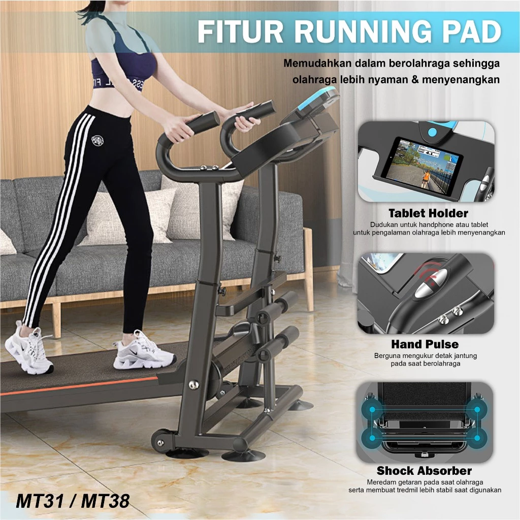 TWEN MT31 Treadmill Tanpa Listrik Portable Multifungsi Treadmil Gambar produk 4