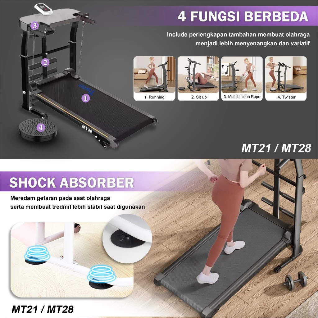 TWEN MT21 Putih Treadmill Tanpa Listrik Portable Multifungsi Gambar produk 3