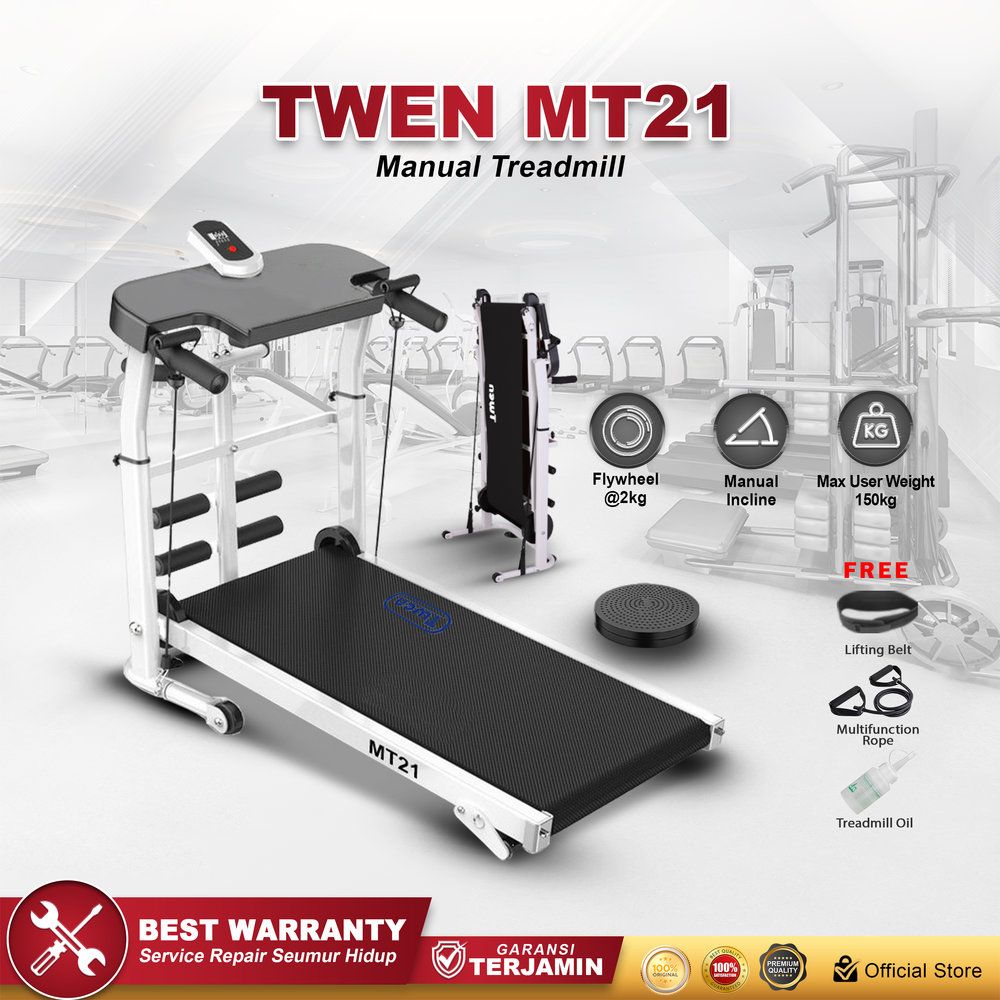 TWEN MT21 Putih Treadmill Tanpa Listrik Treadmill Portable Treadmill Multifungsi Treadmil Lipat Treadmill Non Elektrik Alat Olahraga