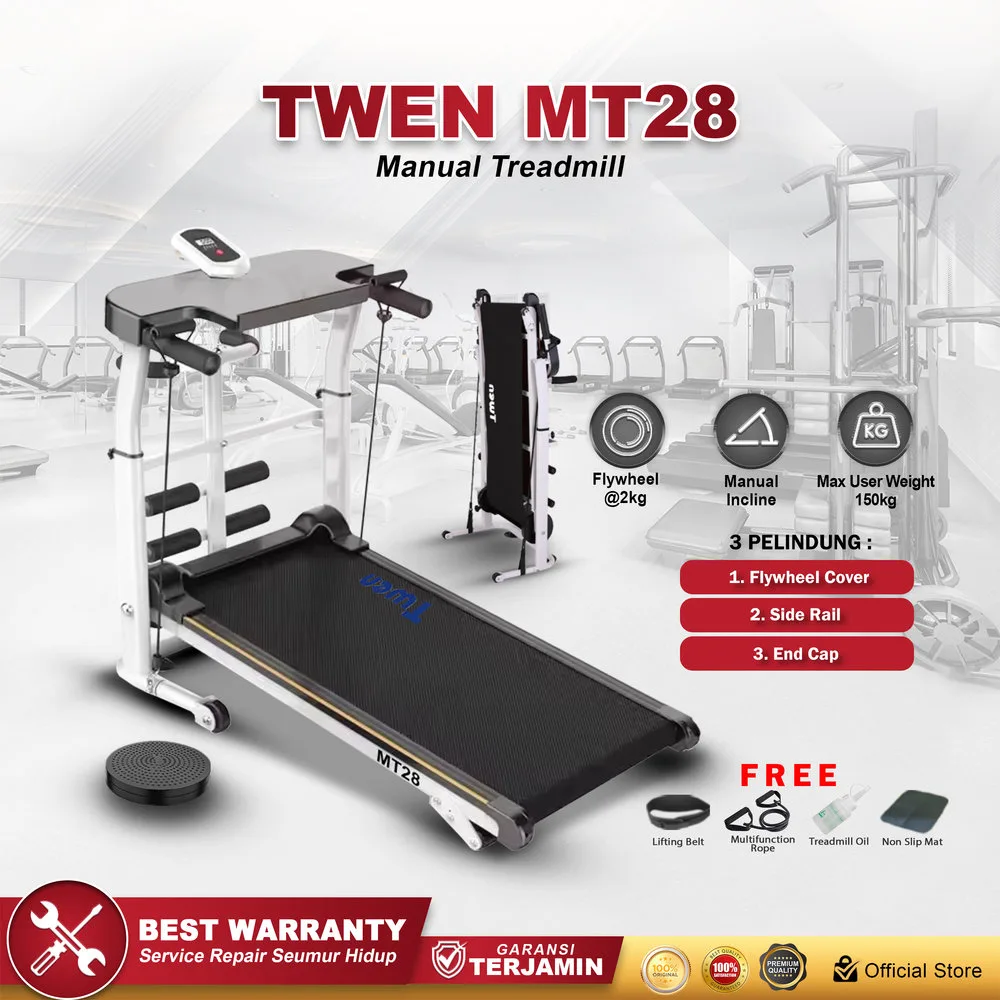 TWEN MT28 Putih Treadmill Tanpa Listrik Portable Multifungsi