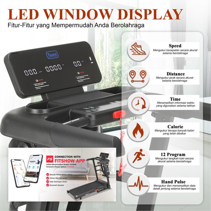 TWEN T695S Treadmill Listrik Multifungsi Portable Treadmil Lipat Gambar produk 2