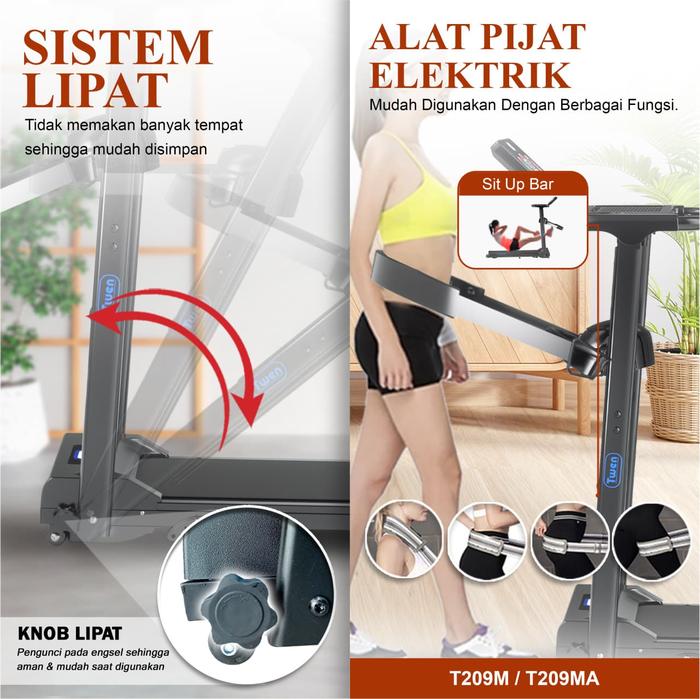 TWEN T209A Treadmil Listrik Treadmill Portable Multifungsi Lipat Gambar produk 7