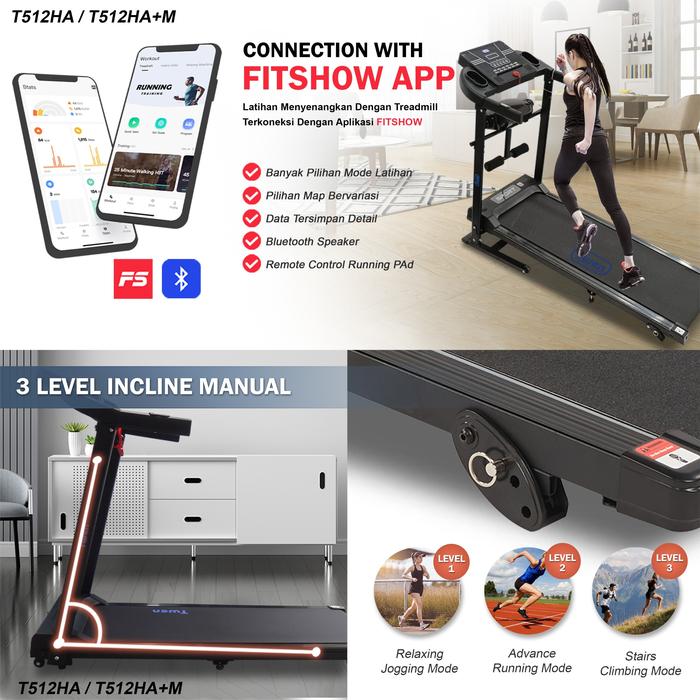 TWEN T512HA+M Treadmill Listrik Multifungsi Portable Treadmil Gambar produk 7