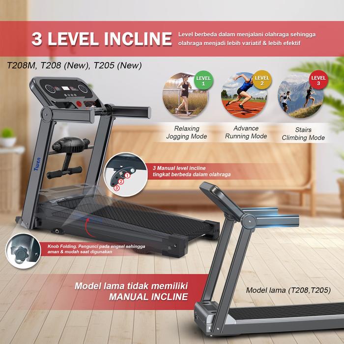 TWEN T208 Ultra Treadmil Listrik Treadmill Portable Multifungsi Gambar produk 4