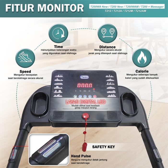 TWEN T200WA Real Treadmill Listrik Portable Multifungsi Treadmil Gambar produk 2
