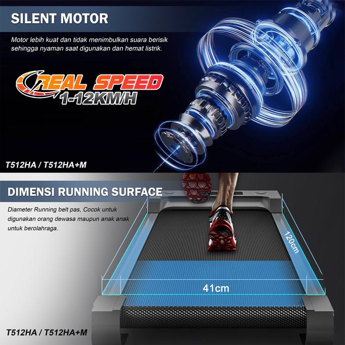 TWEN T512HA+M Treadmill Listrik Multifungsi Portable Treadmil Gambar produk 5