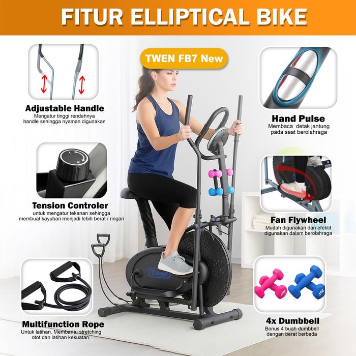 Twen E6 Silver Orbitrack Tracer Elliptical Bike Sepeda Fitness Gambar produk 5