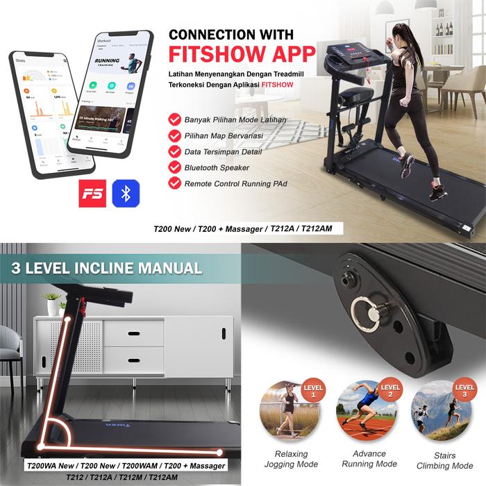 TWEN T200 Treadmil Listrik Treadmill Portable Multifungsi Lipat Gambar produk 3