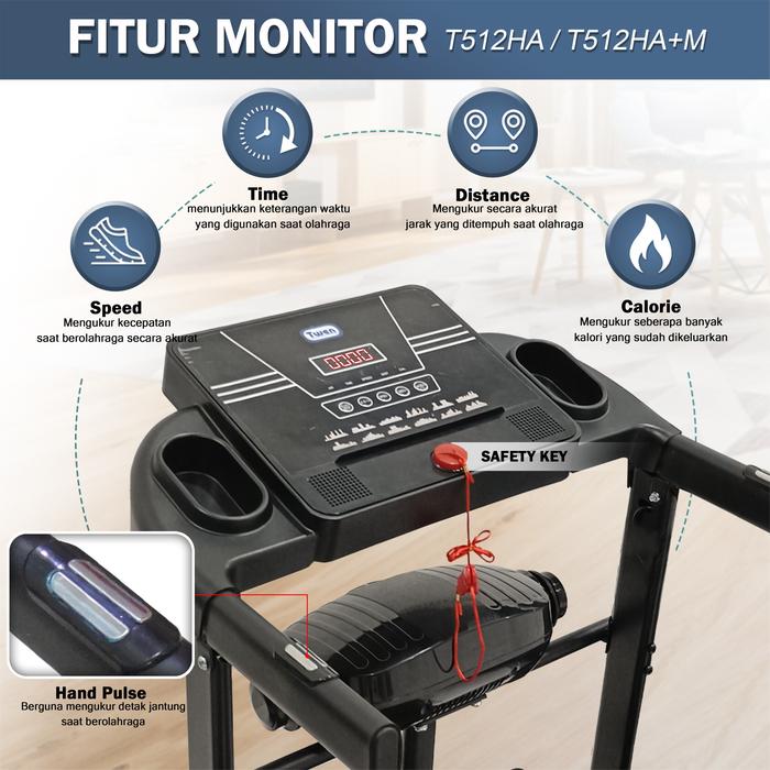 TWEN T512HA+M Treadmill Listrik Multifungsi Portable Treadmil Gambar produk 8