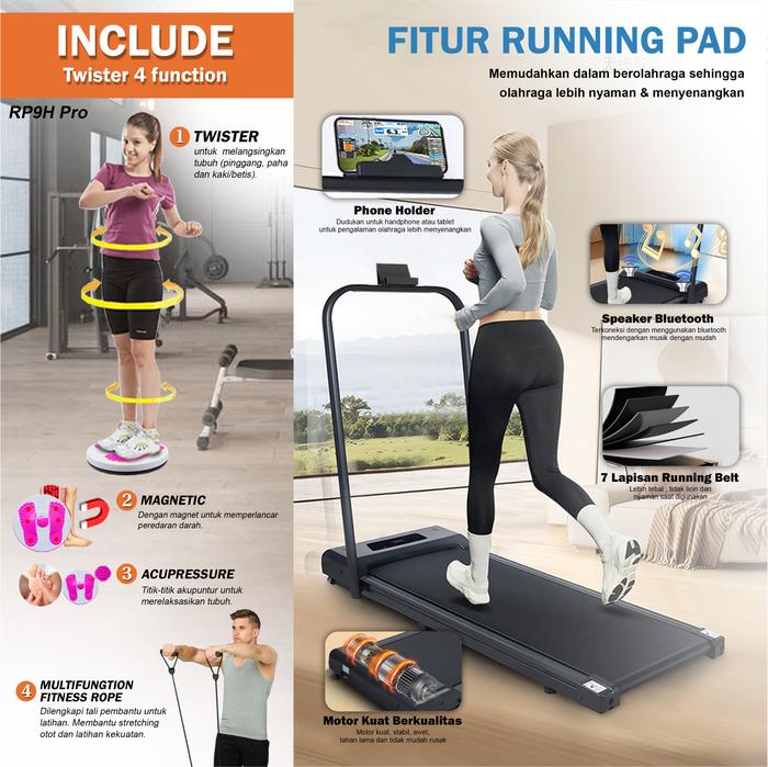TWEN RP9HPro Black Running Pad Treadmill Listrik Gambar produk 6