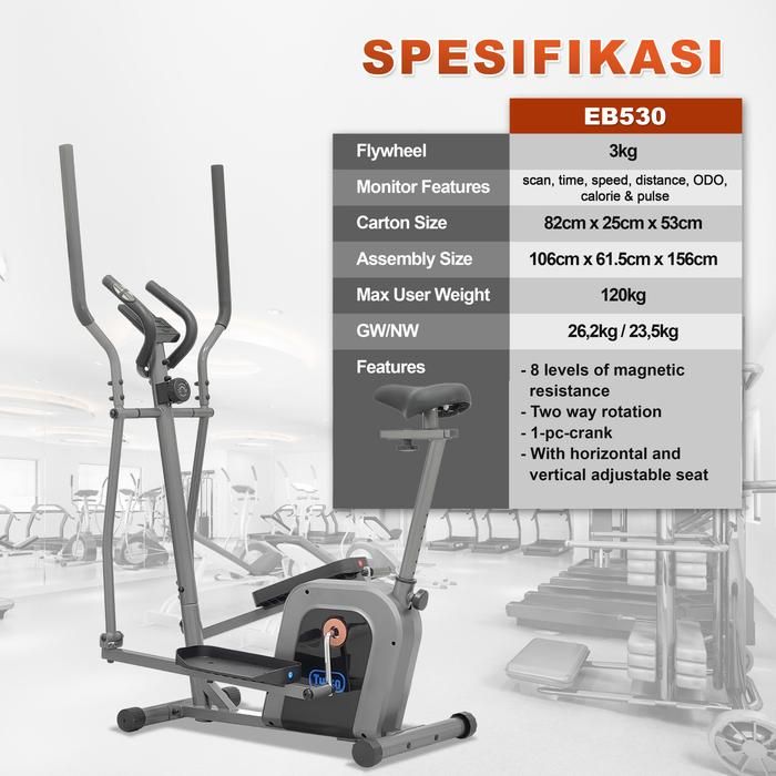 TWEN EB530 Alat Fitness Elliptical Crosstrainer Magnetic Bike - Gambar produk 6