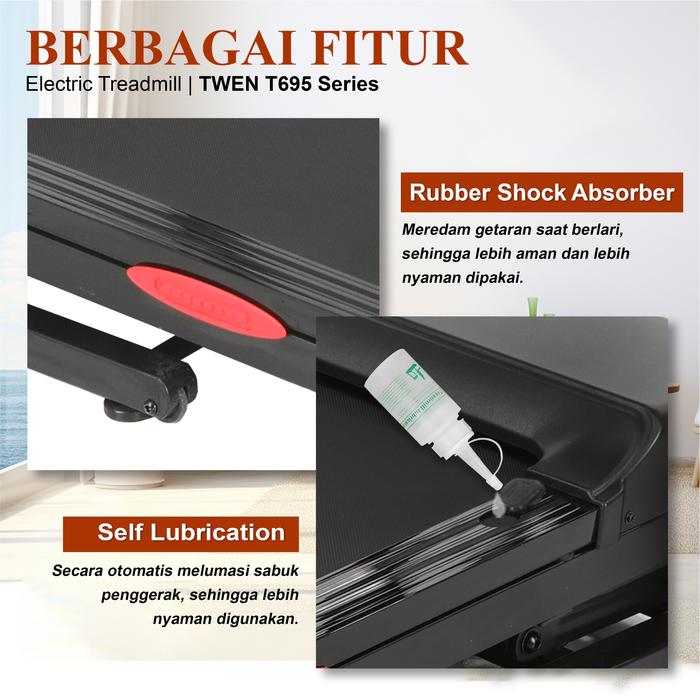 TWEN T695S Treadmill Listrik Multifungsi Portable Treadmil Lipat Gambar produk 7