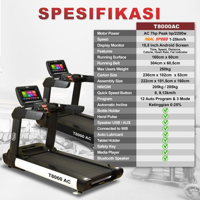 TWEN T8000AC Treadmill Listrik Multifungsi Portable Treadmil Gambar produk 2