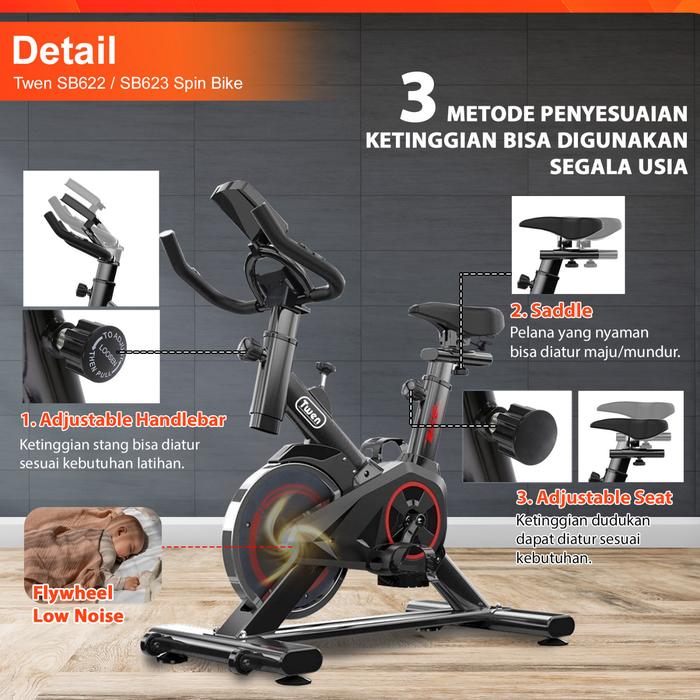 Twen SB622 Black Spin Bike Sepeda Kardio Statis Fitness Alat Gambar produk 3