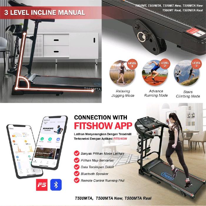 TWEN T500MT Real Treadmill Listrik Multifungsi Portable Treadmil Gambar produk 3