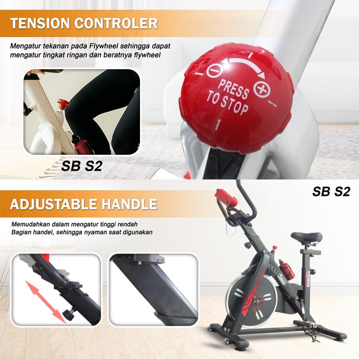 Twen S2 White Spin Bike Sepeda Kardio Statis Fitness Alat Gambar produk 3