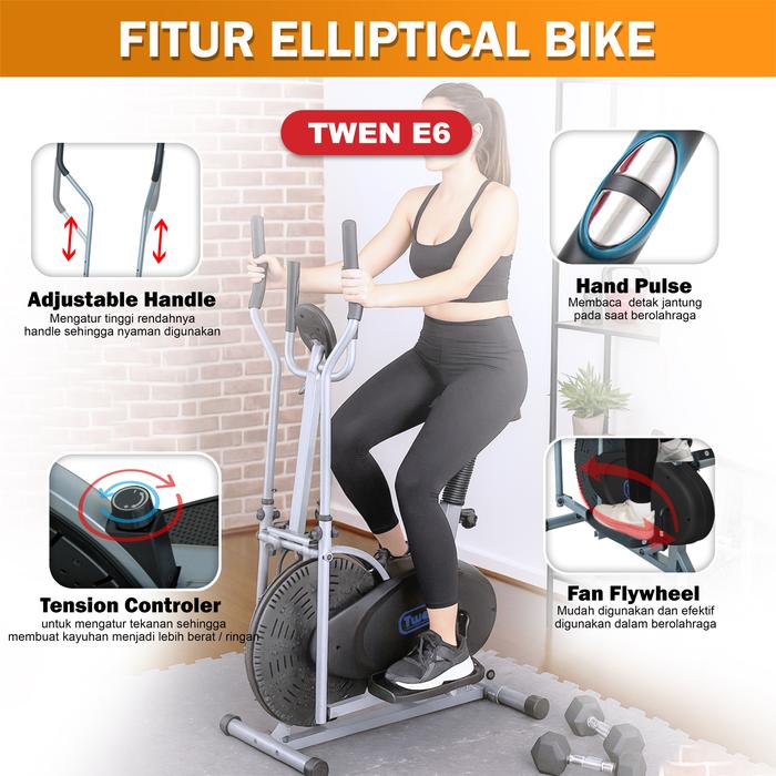 Twen E6 Silver Orbitrack Tracer Elliptical Bike Sepeda Fitness Gambar produk 4