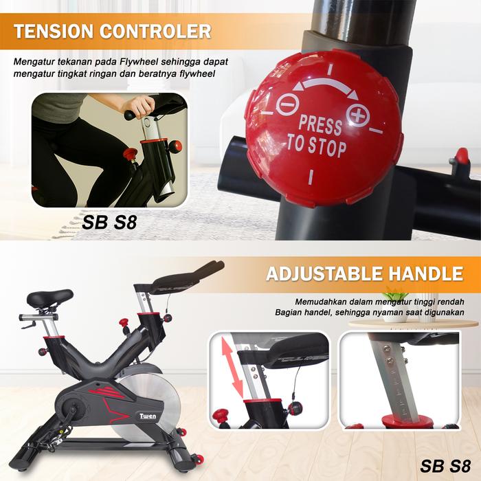 Twen CSB S8 Spin Bike Sepeda Kardio Statis Fitness Alat Olahraga Gambar produk 4