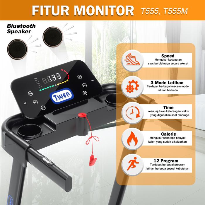 TWEN T555 Treadmill Listrik Portable Multifungsi Treadmil Lipat Gambar produk 2