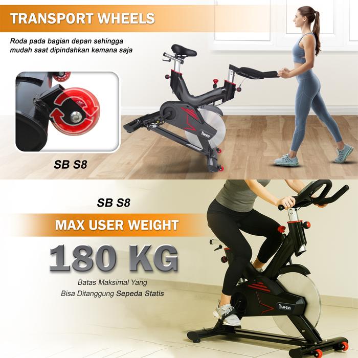 Twen CSB S8 + App Spin Bike Sepeda Kardio Statis Fitness Alat Gambar produk 5