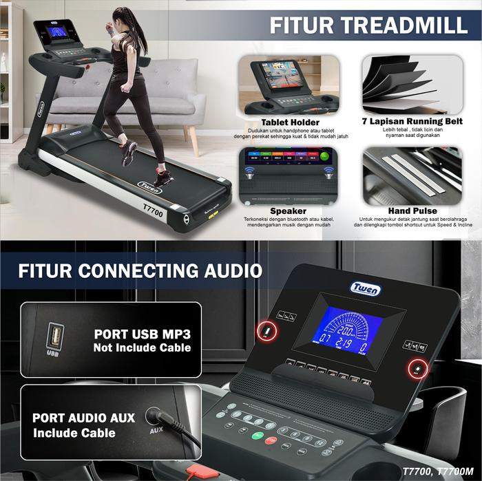 TWEN T7700 Treadmill Listrik Multifungsi Portable Treadmil Lipat Gambar produk 3