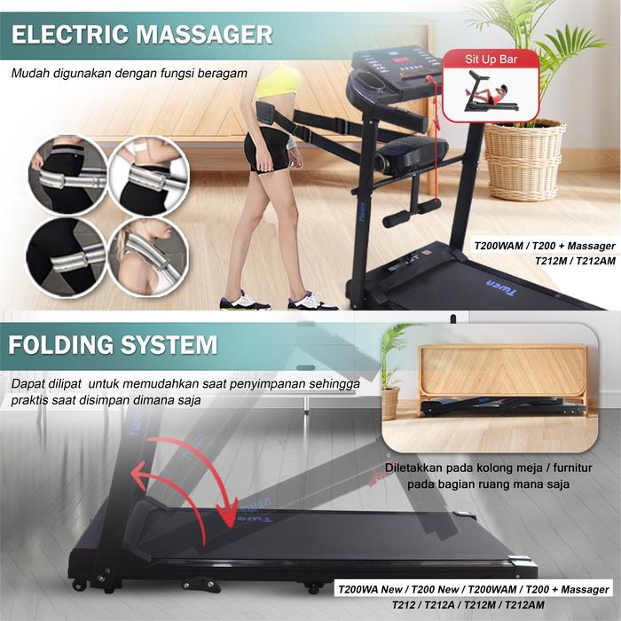 TWEN T212A Real Treadmil Listrik Treadmill Portable Multifungsi Gambar produk 6