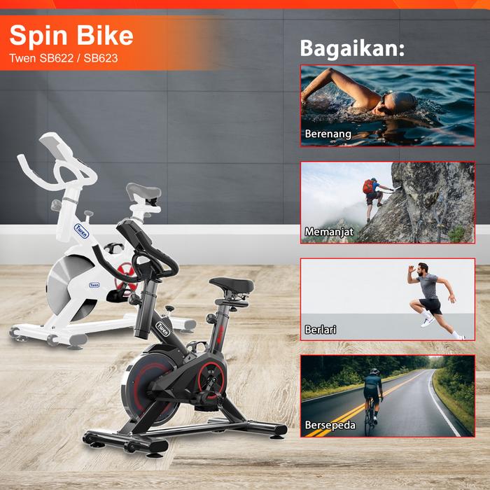 Twen SB622 Black Spin Bike Sepeda Kardio Statis Fitness Alat Gambar produk 6