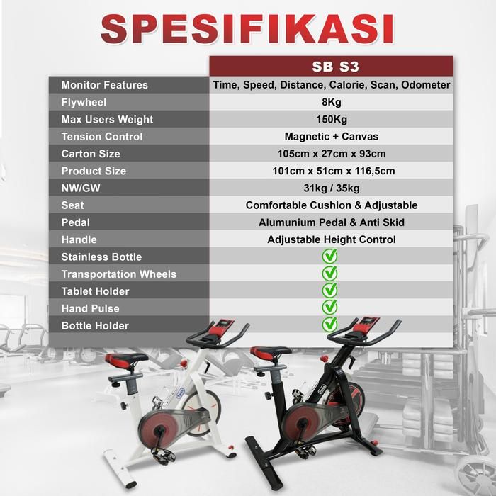 Twen S3 White + App Spin Bike Sepeda Kardio Statis Fitness Alat Gambar produk 8
