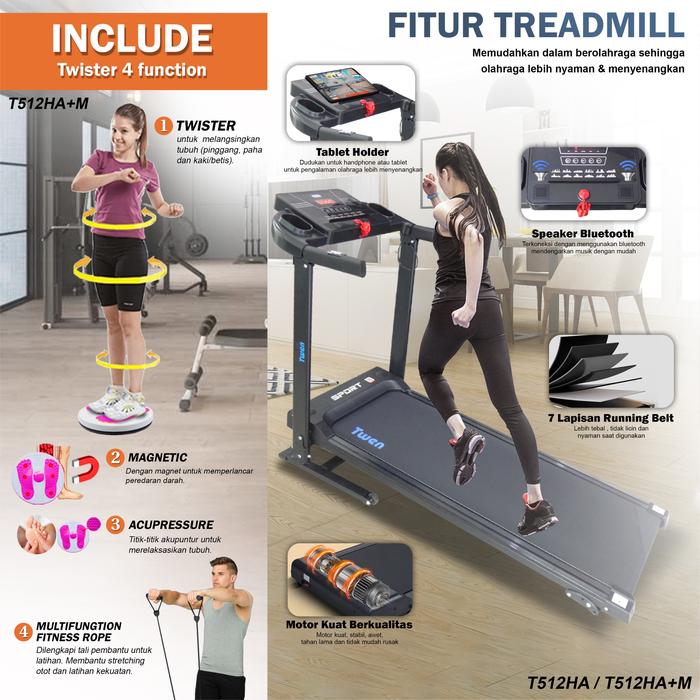 TWEN T512HA+M Treadmill Listrik Multifungsi Portable Treadmil Gambar produk 6