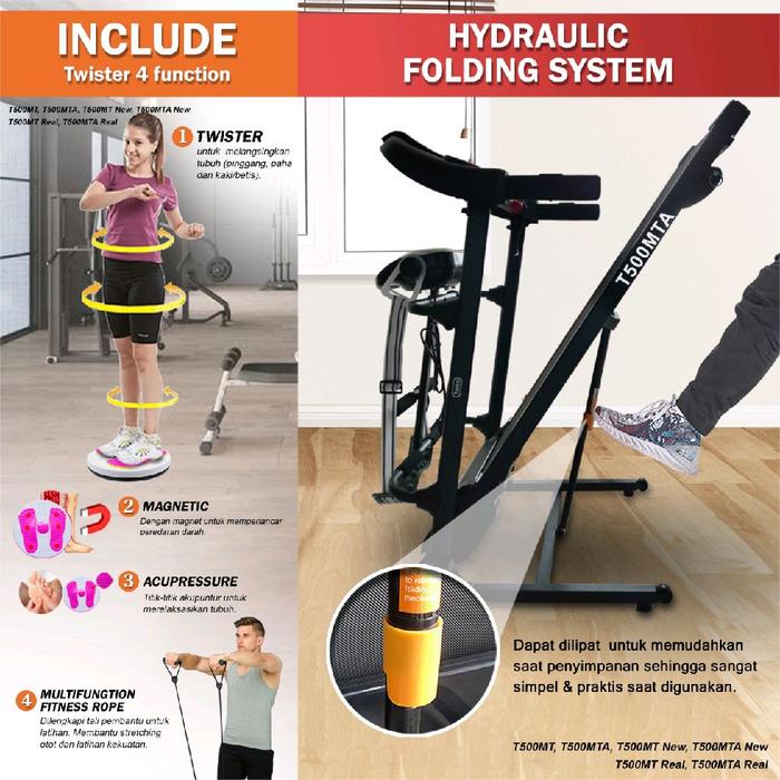 TWEN T500MT Real Treadmill Listrik Multifungsi Portable Treadmil Gambar produk 4