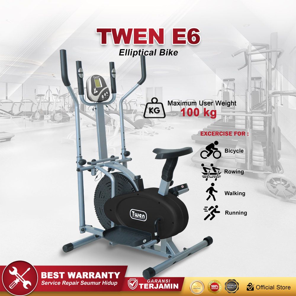 Twen E6 Black Orbitrack Tracer Elliptical Bike Sepeda Fitness Sepeda Statis Alat Olahraga