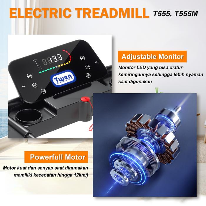 TWEN T555 Treadmill Listrik Portable Multifungsi Treadmil Lipat Gambar produk 4