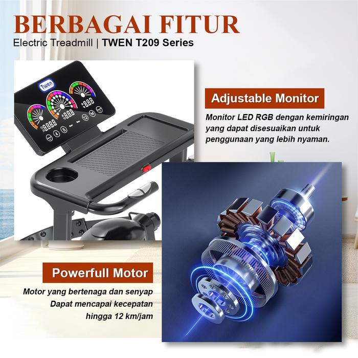 TWEN T209M Treadmil Listrik Multifungsi Treadmill Portable Lipat Gambar produk 5