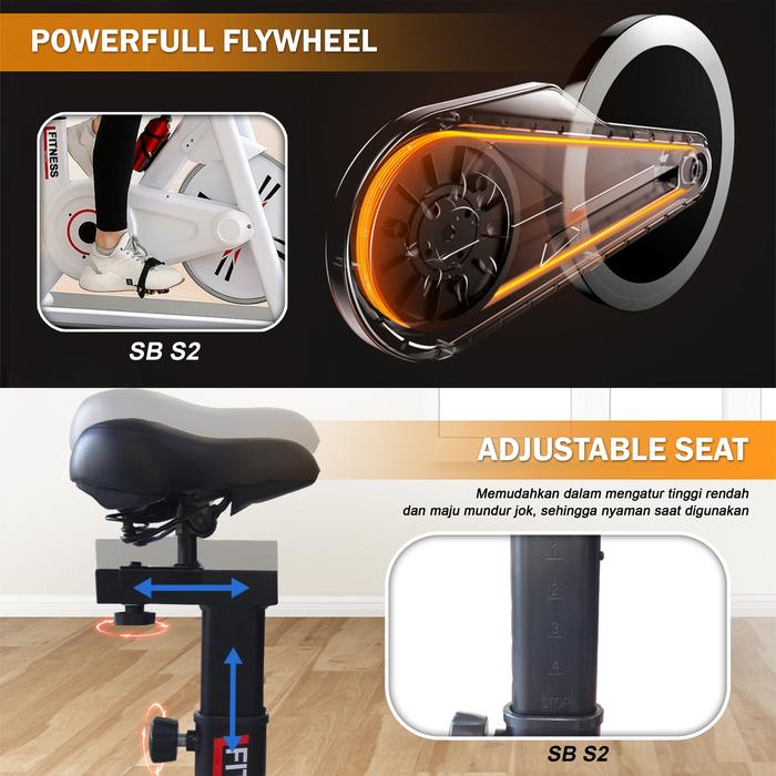 Twen S2 White Spin Bike Sepeda Kardio Statis Fitness Alat Gambar produk 6