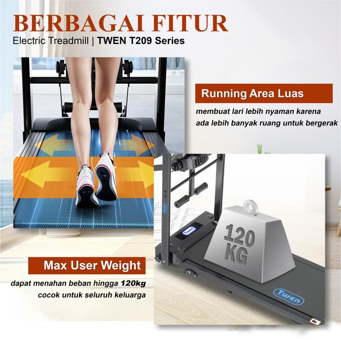 TWEN T209A Treadmil Listrik Treadmill Portable Multifungsi Lipat Gambar produk 8