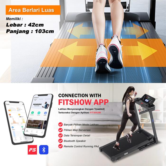 TWEN T555 Treadmill Listrik Portable Multifungsi Treadmil Lipat Gambar produk 3