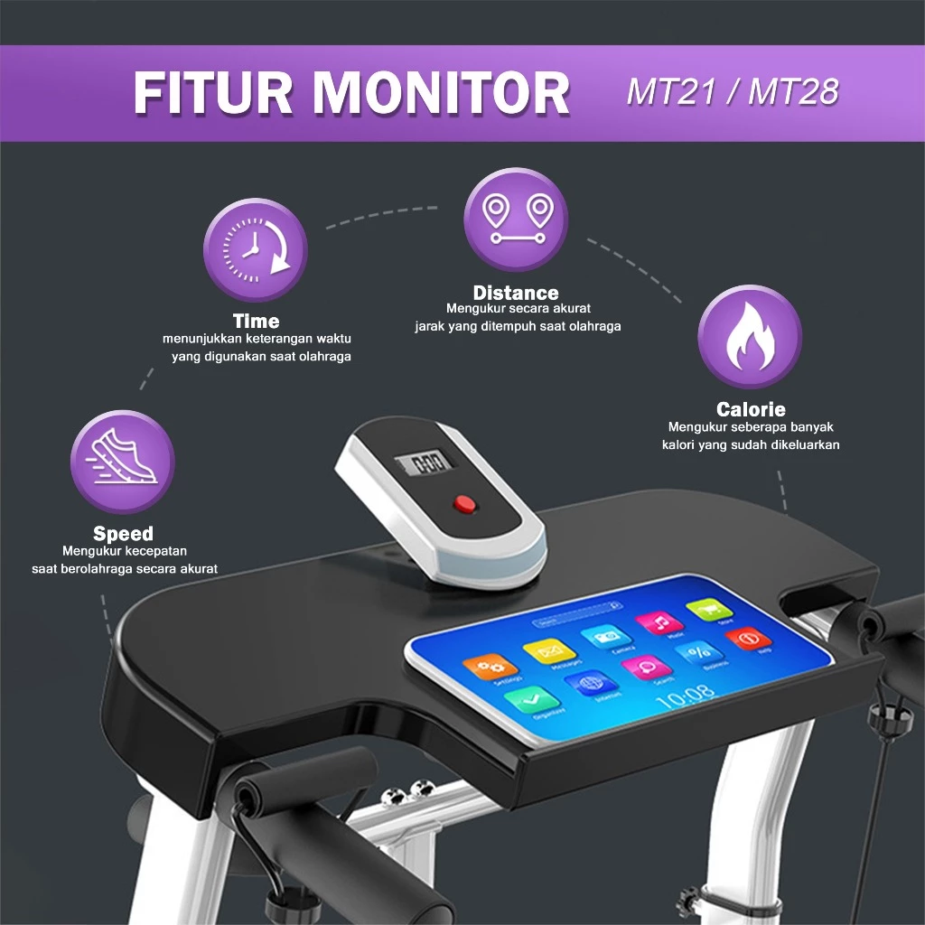 TWEN MT21 Putih Treadmill Manual Tanpa Listrik Portable Gambar produk 2