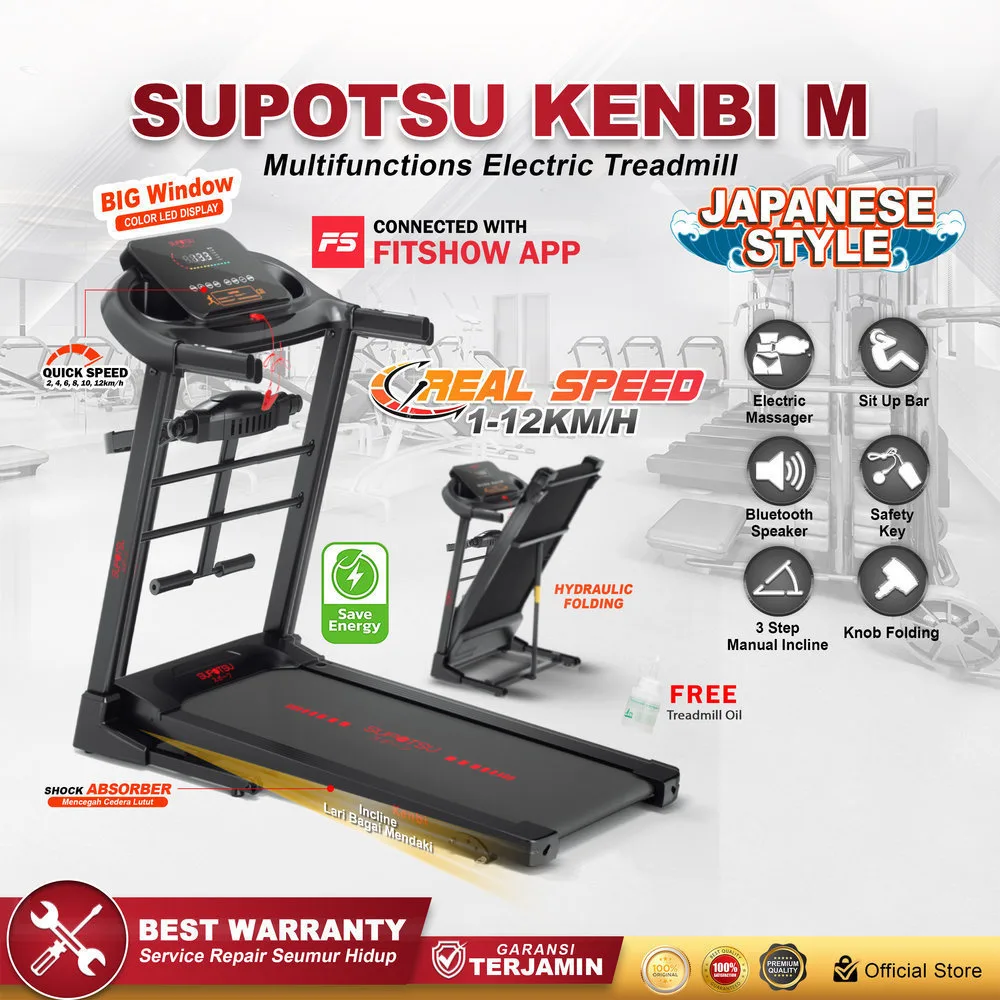 SUPOTSU Kenbi Black Multi Treadmill Listrik Portable Multifungsi