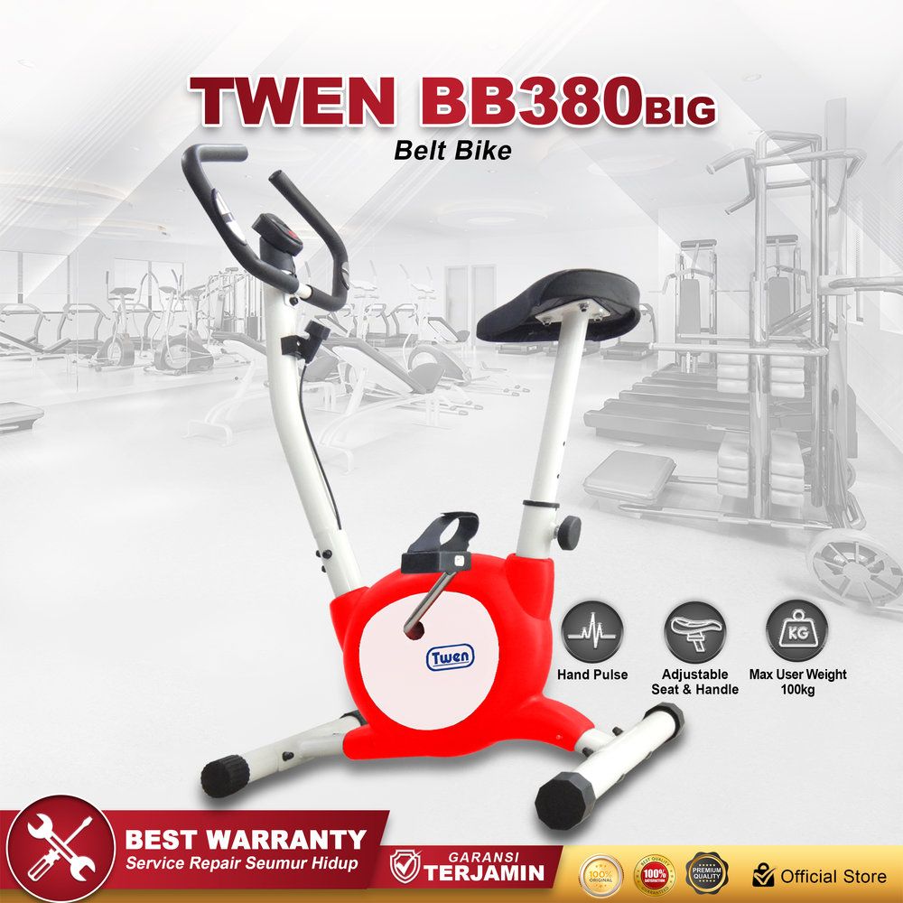Twen BB380BIG Red Belt Bike New Big Exercise Bike Belt Bike Fitness Alat Olahraga Gym