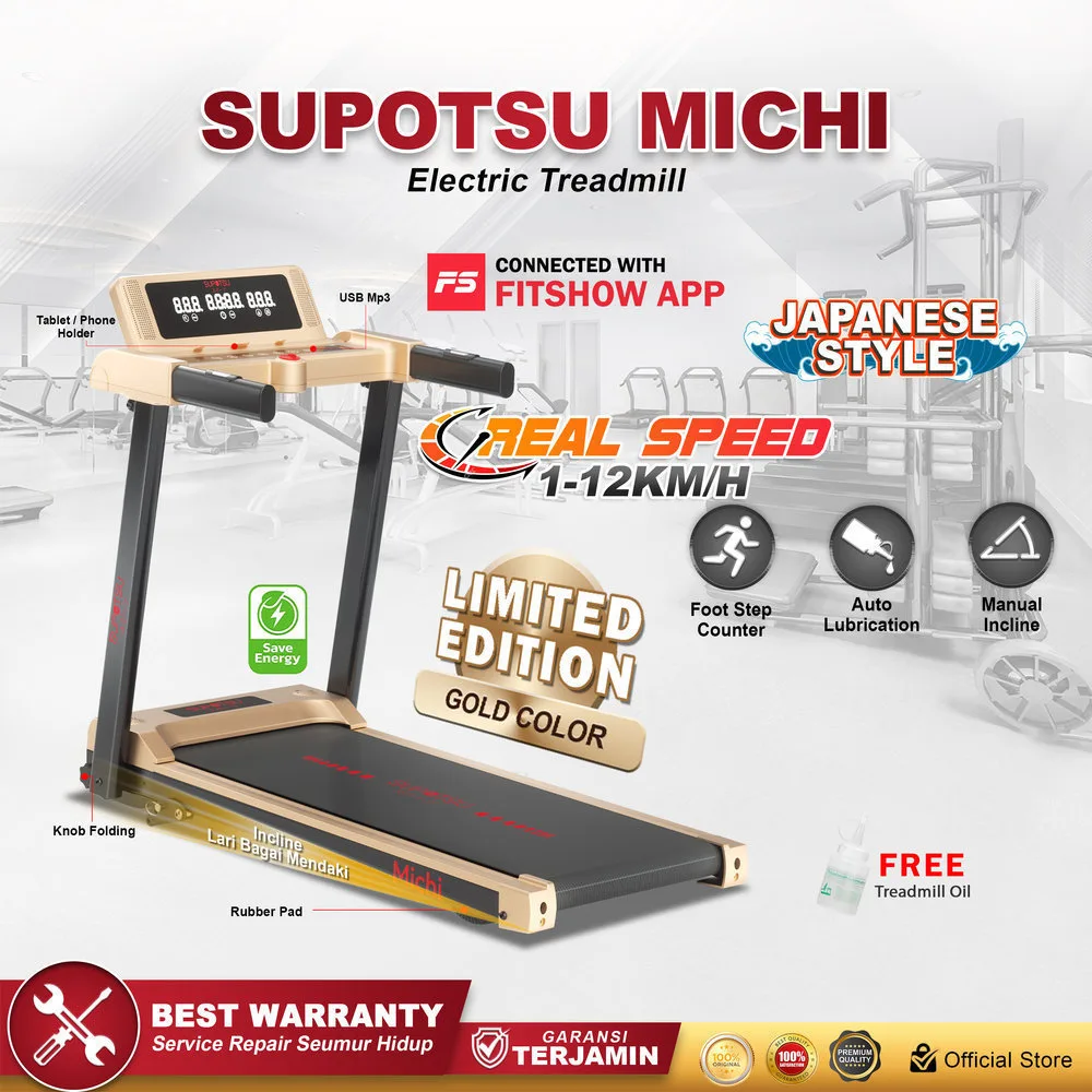 SUPOTSU Michi Gold Treadmill Listrik Portable Multifungsi