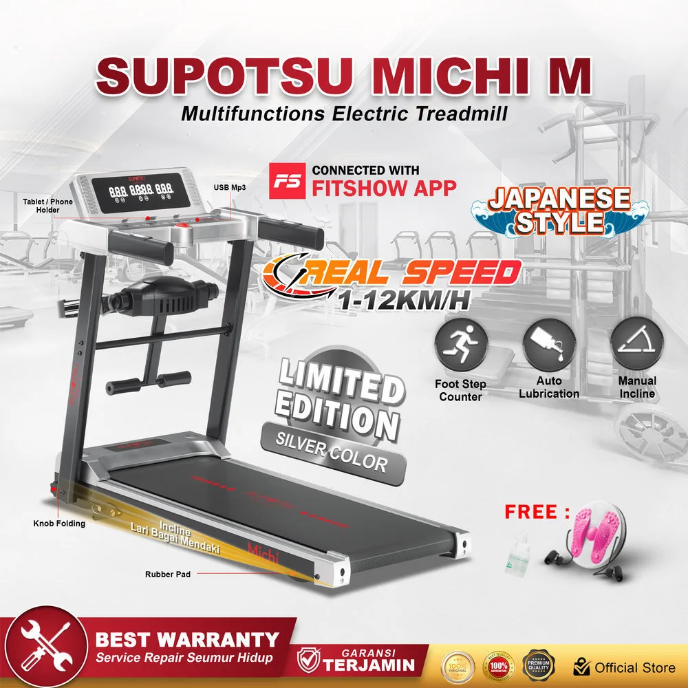 SUPOTSU Michi Silver Multi Treadmill Listrik Portable
