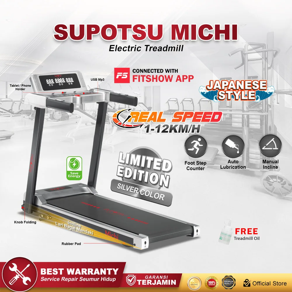 SUPOTSU Michi Silver Treadmill Listrik Portable Multifungsi
