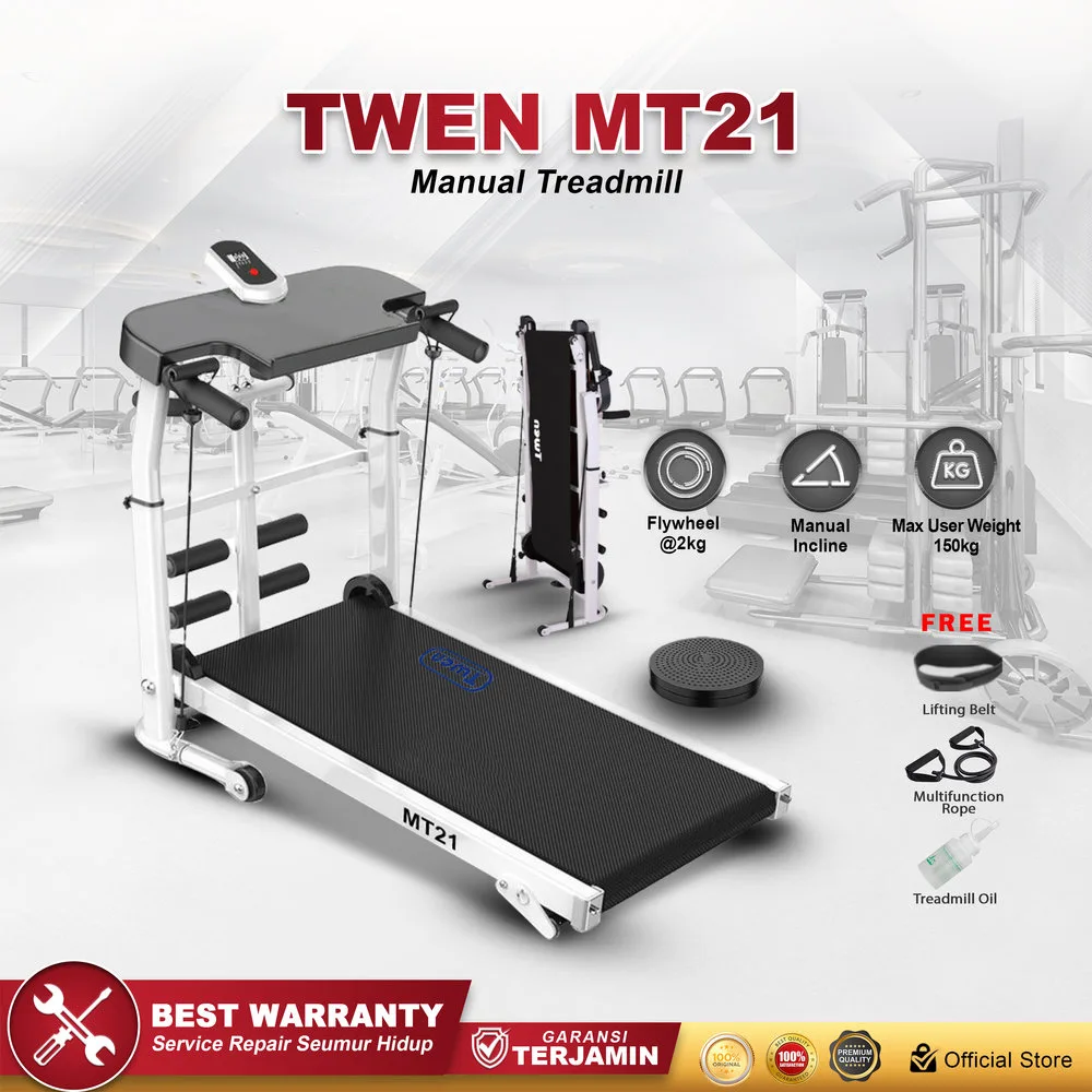 TWEN MT21 Putih Treadmill Manual Tanpa Listrik Portable