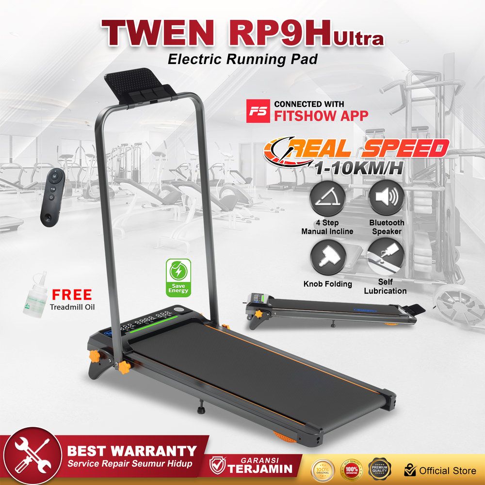 TWEN RP9H Ultra Hitam Running Pad Treadmill Listrik Treadmill Portable Treadmill Multifungsi Treadmil Lipat Alat Olahraga