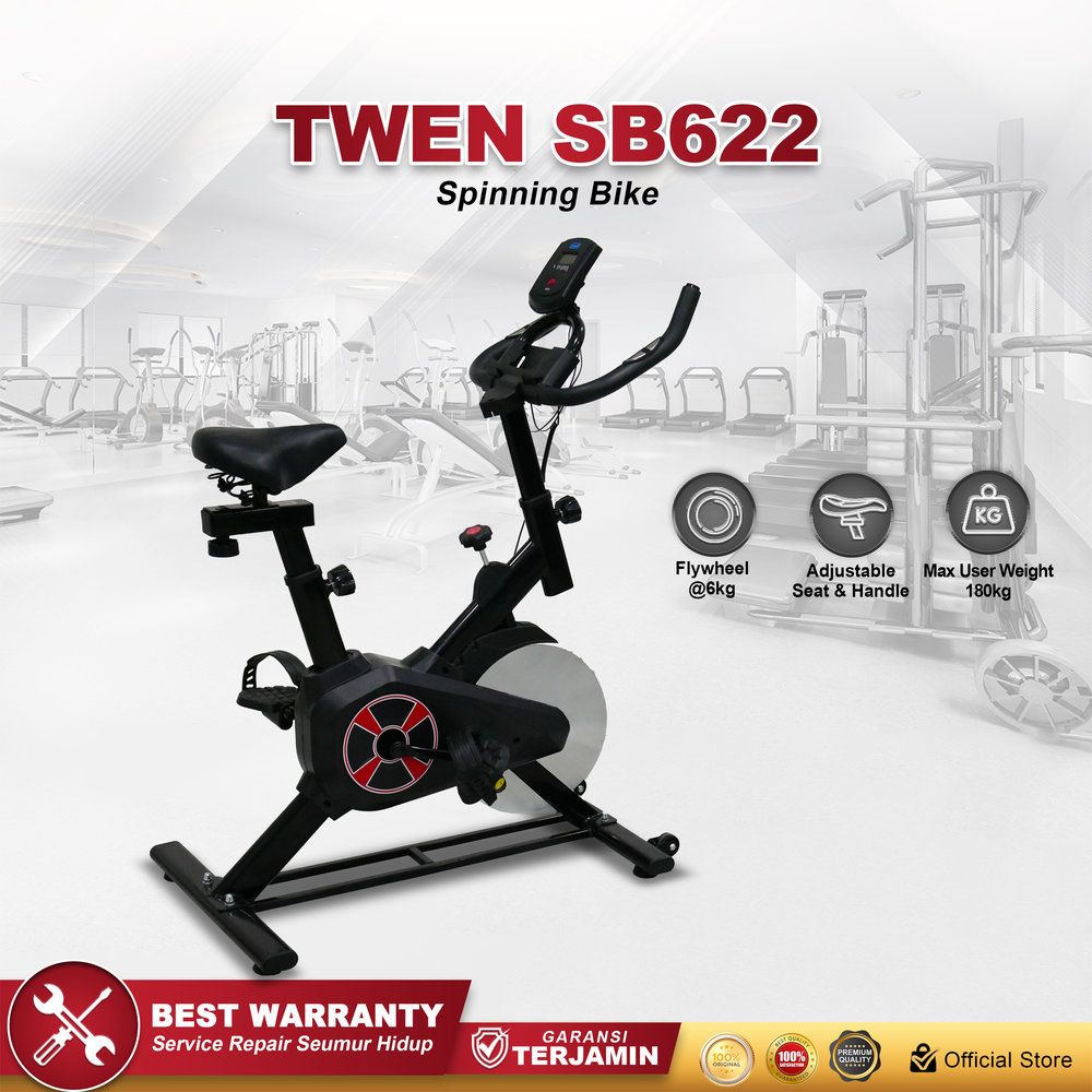Twen SB622 Black Spin Bike Sepeda Kardio Sepeda Statis Sepeda Fitness Alat Olahraga