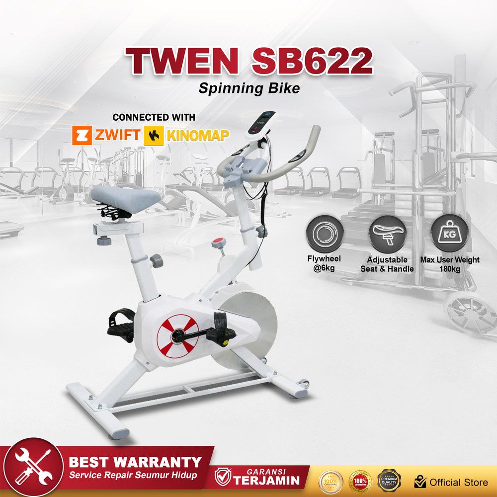 Twen SB622 Spin Bike Sepeda Kardio Sepeda Statis Sepeda Fitness Alat Olahraga - SB622 White + App