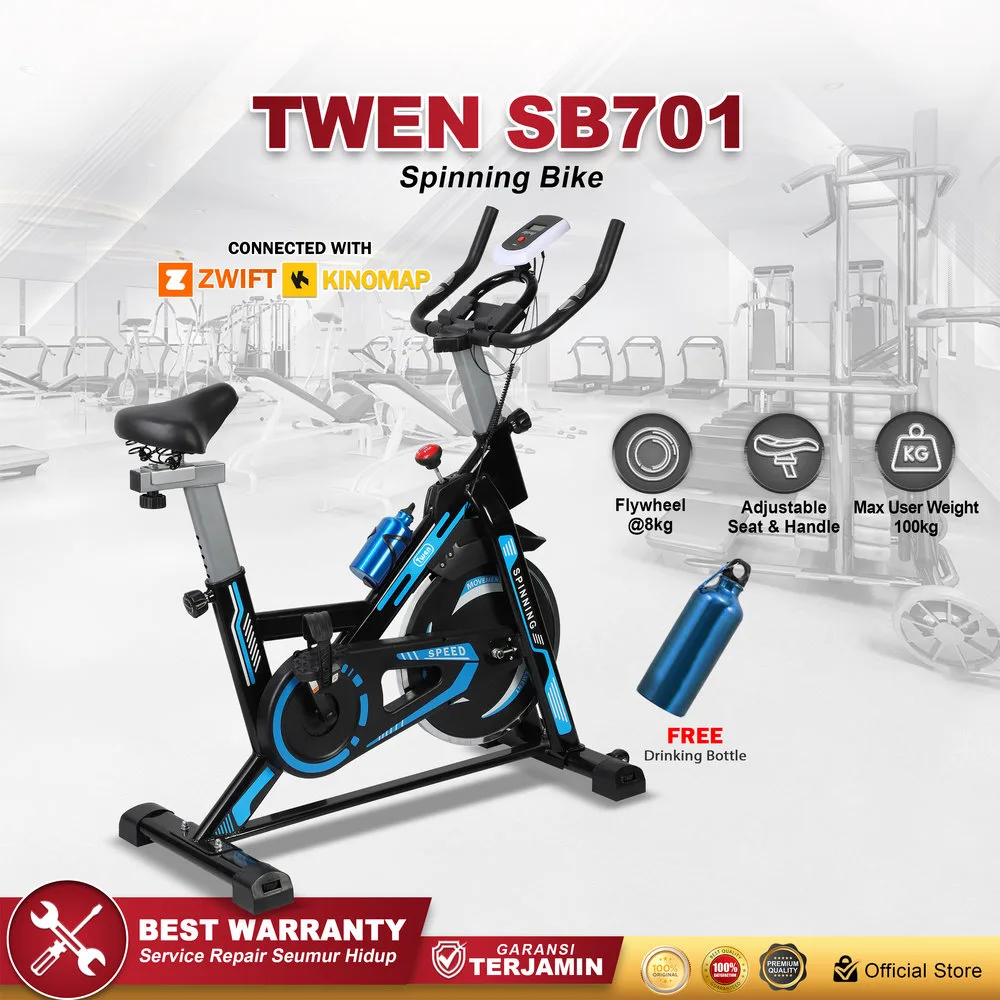 Twen SB701 Blue + App Spinning Bike Sepeda Kardio Statis Fitness