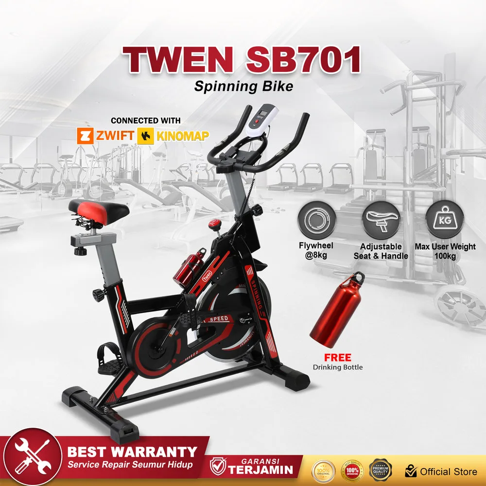 Twen SB701 Red + App Spinning Bike Sepeda Kardio Statis Fitness